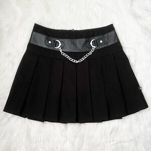 Royal Bones by Tripp Black Pleated Mini Skirt with Silver Chain